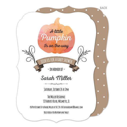 White Watercolor Pumpkin Baby Shower Invitations